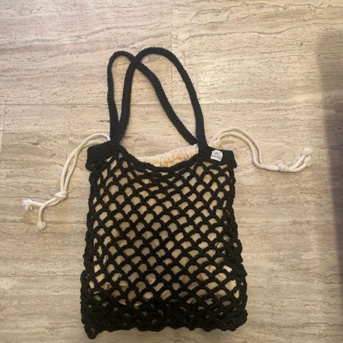 Handmade Bag Woolloop σαν καινούργια ώμου μαύρο και μπεζ