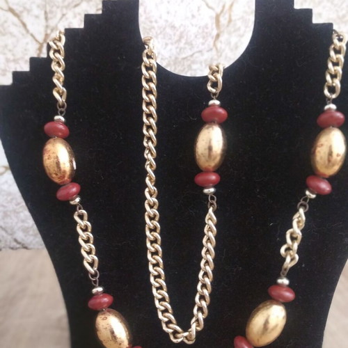 Vintage long necklace used, brown and gold
