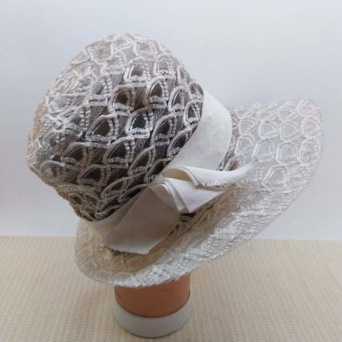 Retro women's summer hat, white, size S