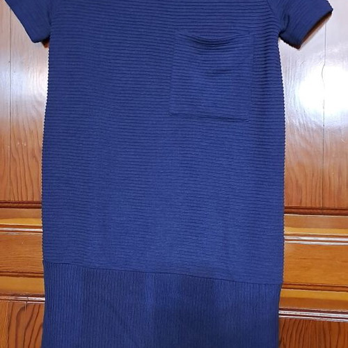BSK Girl by Bershka Navy Blue Ribbed T-Shirt Mini Dress, Size XS