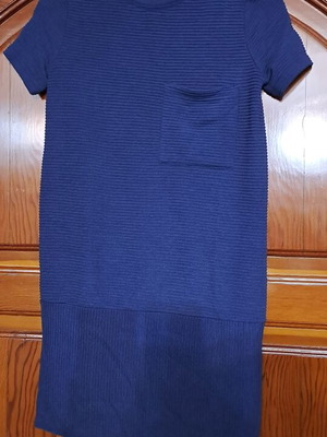 BSK Girl by Bershka Navy Blue Ribbed T-Shirt Mini Dress, Size XS