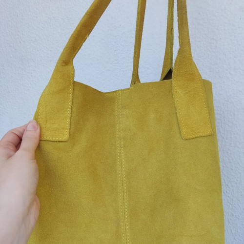Leather suede tote bag mustard boho chic used