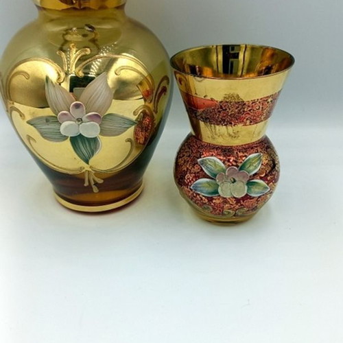 Set of 2 vintage hand-painted Bohemian Czech glass jars like new