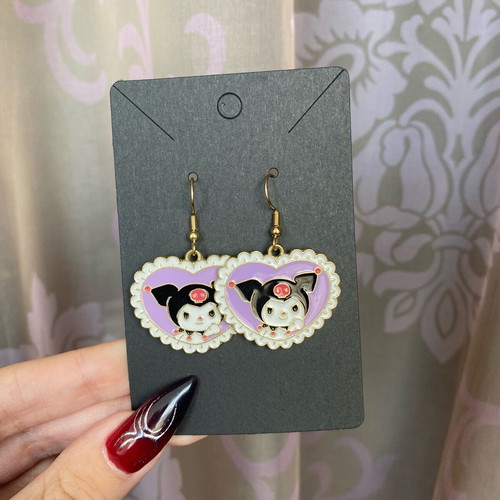 Kuromi Heart earrings new, gold tone