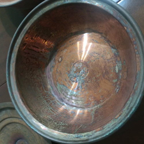 Copper Cooking Pots used, set of two, 30 and 32 cm