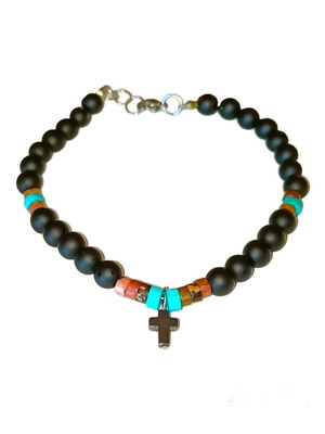 Handmade bracelet with rhodonite, turquoise, black stone, hematite gemstones new
