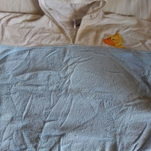 Framsohn kids bathrobe used, white and blue for boys