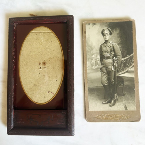 Antique photo of Russian military officer in wooden frame used