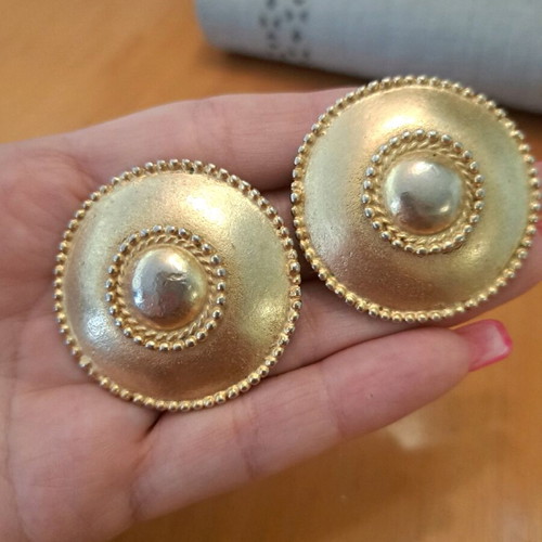 Vintage earrings used, large gold-colored