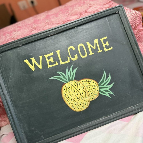 Διακοσμητική πινακίδα Welcome με ανανά, ρουστίκ στυλ