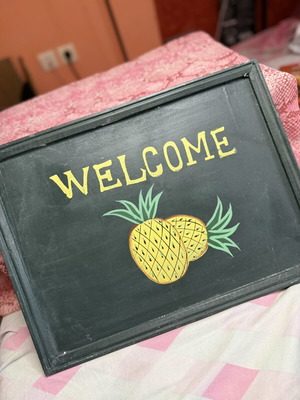 Διακοσμητική πινακίδα Welcome με ανανά, ρουστίκ στυλ