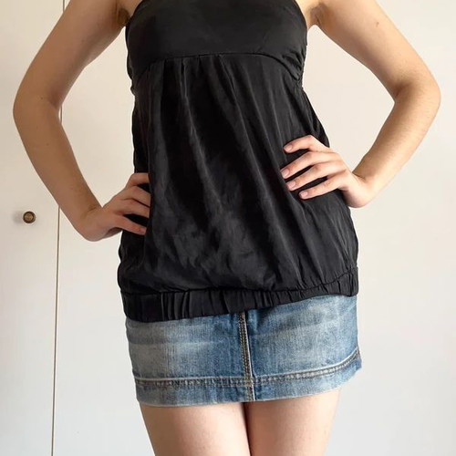 Toi & Moi silk strapless top y2k, black and grey