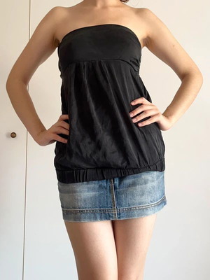 Toi & Moi silk strapless top y2k, black and grey