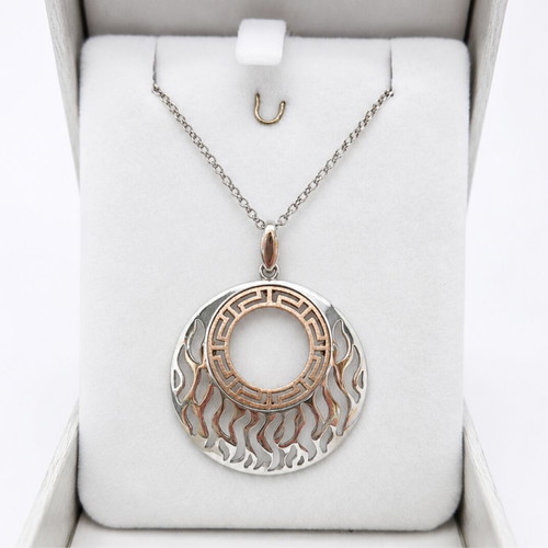 Silver 925 necklace with Greek meander, new, two-tone design
