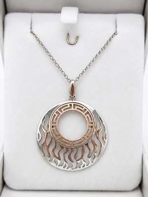 Silver 925 necklace with Greek meander, new, two-tone design
