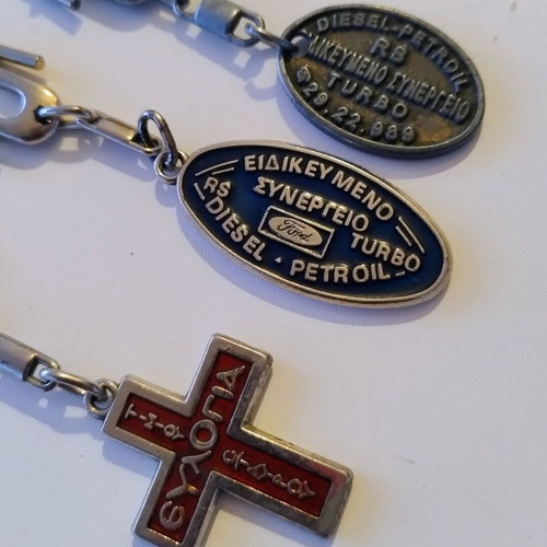 3 Vintage Metal Keychains Ford Galatsi & Cross Blessing