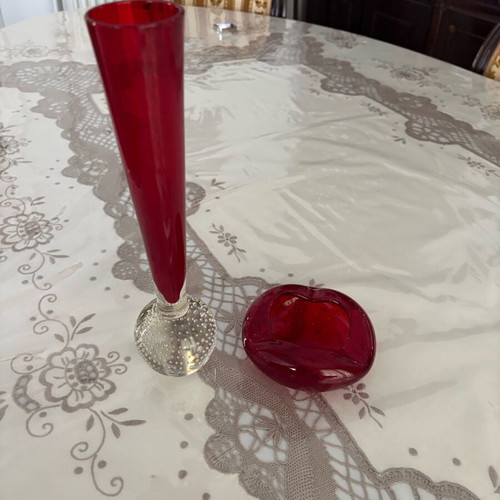 Murano vase and ashtray set like new in red color