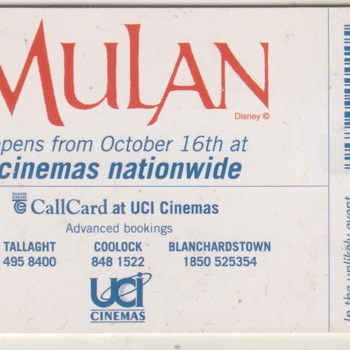 Mulan Ireland phone card used