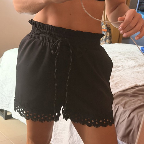 Black satin shorts with lace trim size S/M new