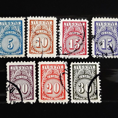 Σφραγίδες Τουρκίας 1959 Resmi Numeral, σε άριστη κατάσταση, 7 τεμάχια