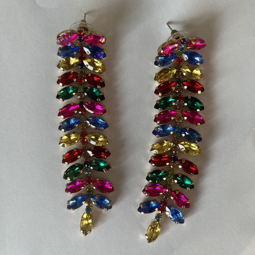 Statement earrings with multicolor rhinestones like new