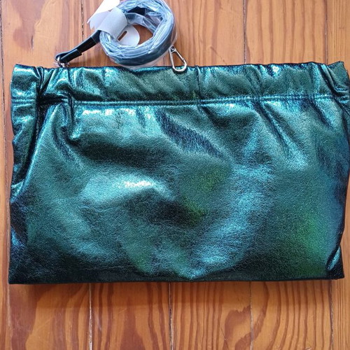Zara metallic green shoulder bag clutch new