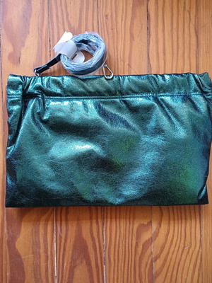Zara metallic green shoulder bag clutch new