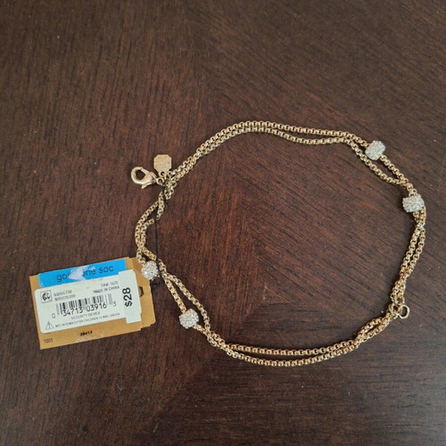 Chain bracelet new, gold color with rhinestones, 20 cm length