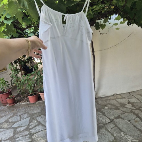 Cotton dress with adjustable straps like new, white, embroidered sequins