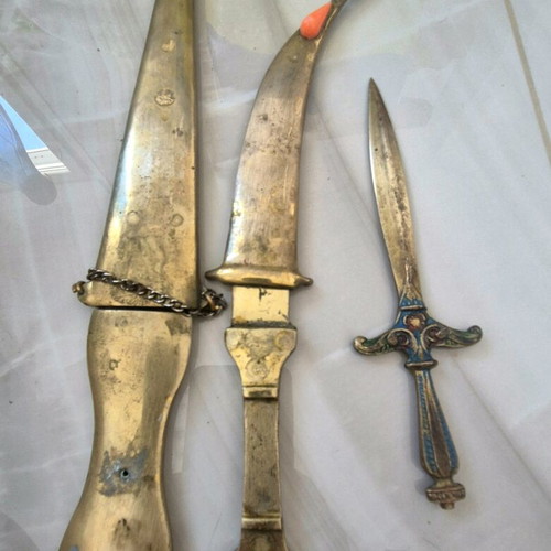 Turkish decorative bronze knives used, set of 4