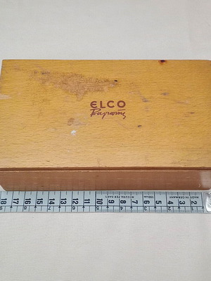 Vintage wooden box ELCO Vagiwnis used, 1970s promotional case