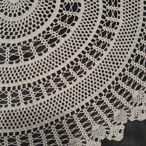 Crocheted beige round doily like new, diameter 57 cm