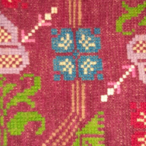 Wool Rug Handmade Embroidered on Canvas Like New, 1950s