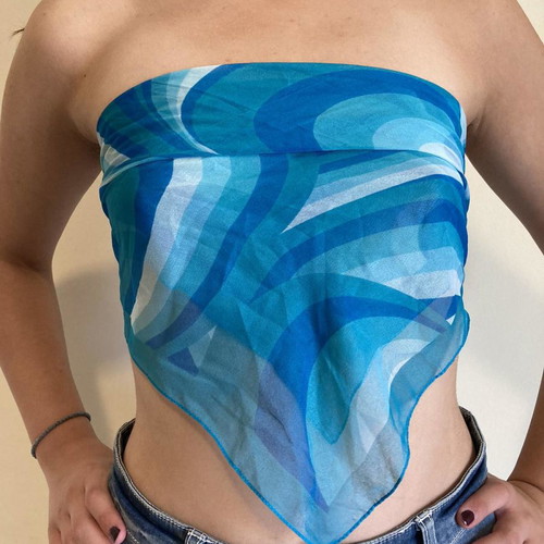 Blue turquoise strapless tie-back vintage top new, size S