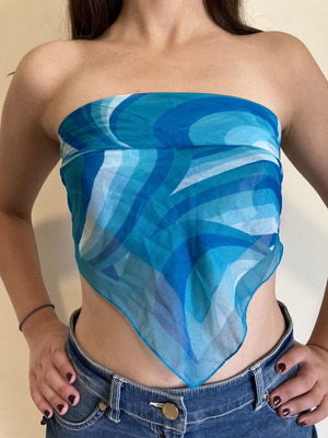 Blue turquoise strapless tie-back vintage top new, size S