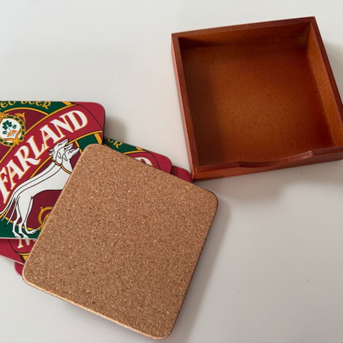McFarland coasters set of 4 new with cork in wooden box