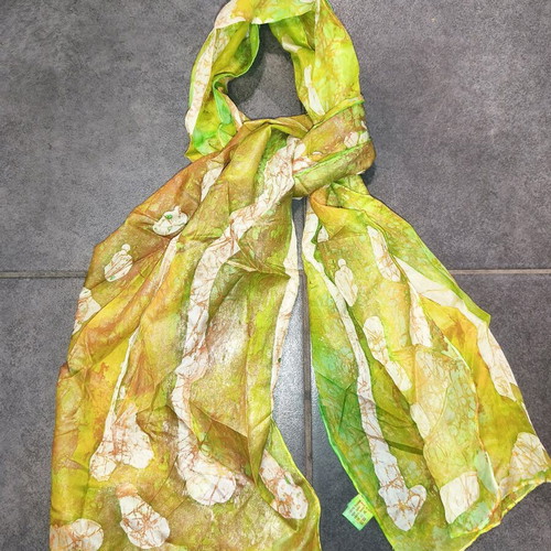 Vintage silk scarf in lime green with abstract print like new