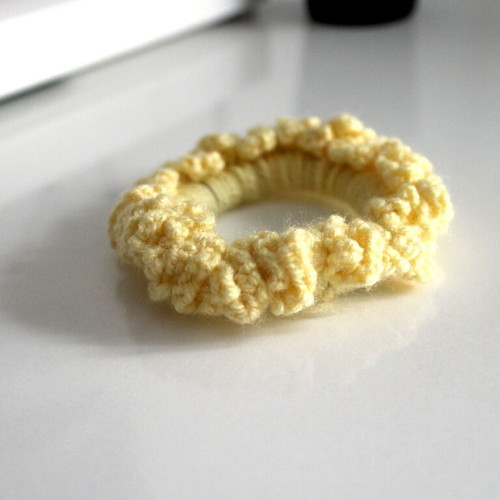 Scrunchies knitted handmade new, yellow and purple