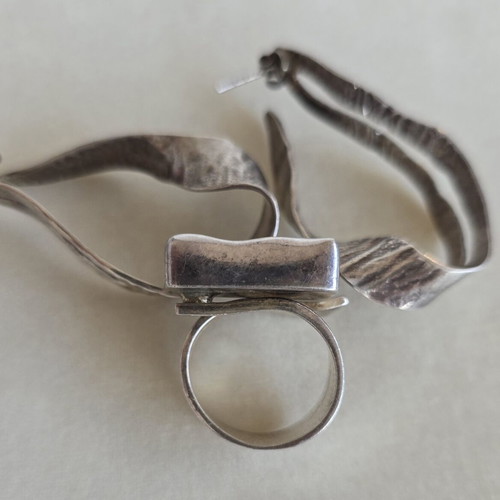 Silver 925 ring and earrings set, handmade by Greek designer