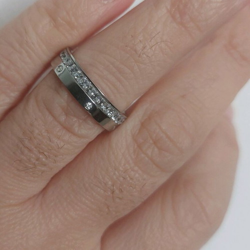 Ring No7 with rhinestones silver, stainless steel, new