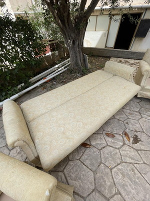 Sofa bed used with storage, two armchairs and two office chairs