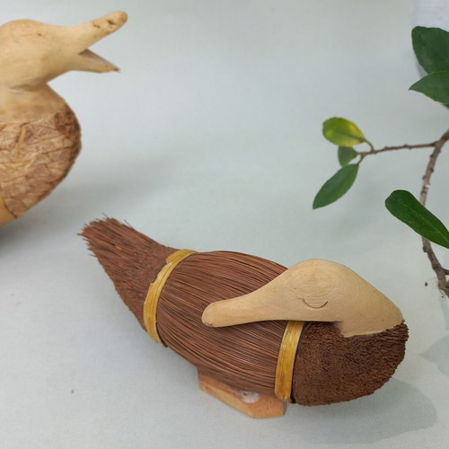 Set of handmade decorative wicker ducks used