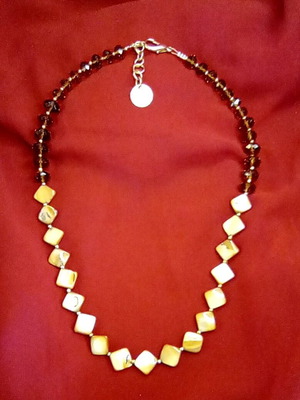 Necklace with Mother of Pearl and Brown Crystals like new, elegant handmade design