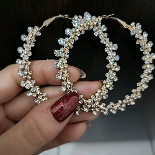 Faux earrings gold hoops like new, all rhinestone