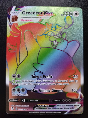 Pokemon Greedent VMAX 272/264 Rainbow Rare new from Fusion Strike 2021