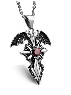Batman Cross Pendant Necklace new, stainless steel, silver and red