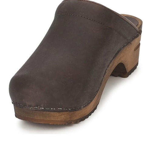 Sanita clogs brown like new, leather with wooden sole, size 37
