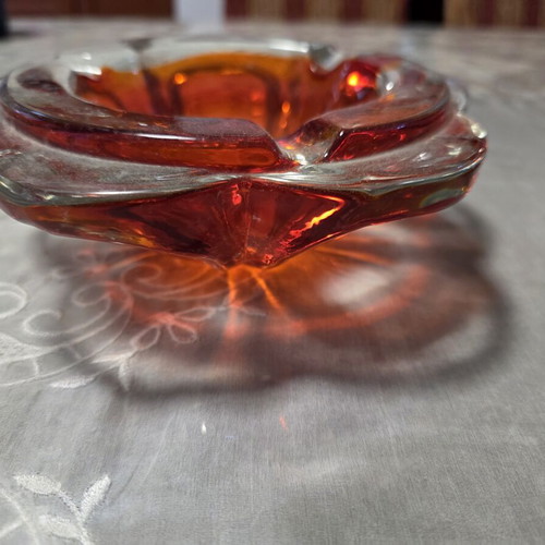 Red Italian Murano Glass Flower Ashtrays, 1980s