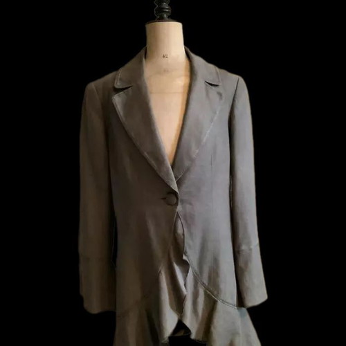 Marks & Spencer Chakki Ruffle Peplum Hem Linen Coat new, green, size 12