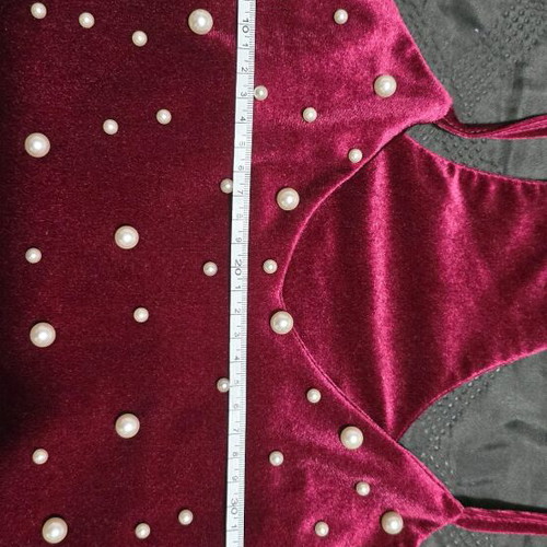 Velvet blouse with pearls new, red one size